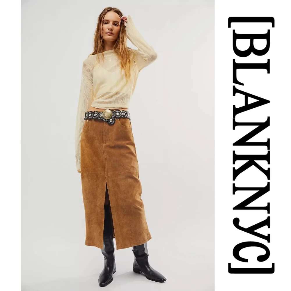 BlankNYC × Free People -Suede Midi Skirt- Tan - Size 24 - Picture 2 of 12
